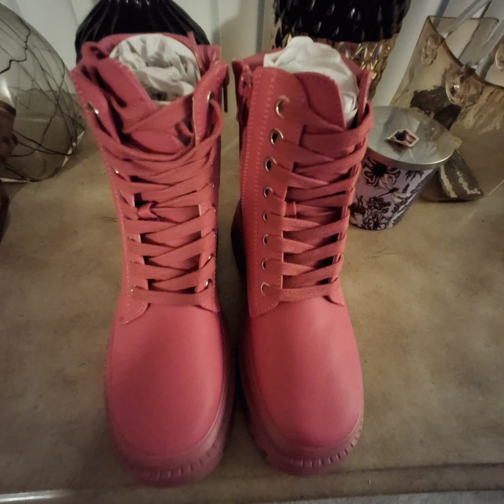 Women's Pink Lace-Up Boots